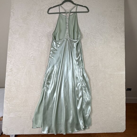Free People Size M NWT Sunset Shimer Satin Midi Slipdress Green $108 Fairycore - Picture 6 of 11
